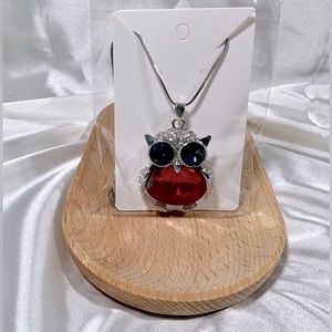 Owl Red & Blue Necklace
